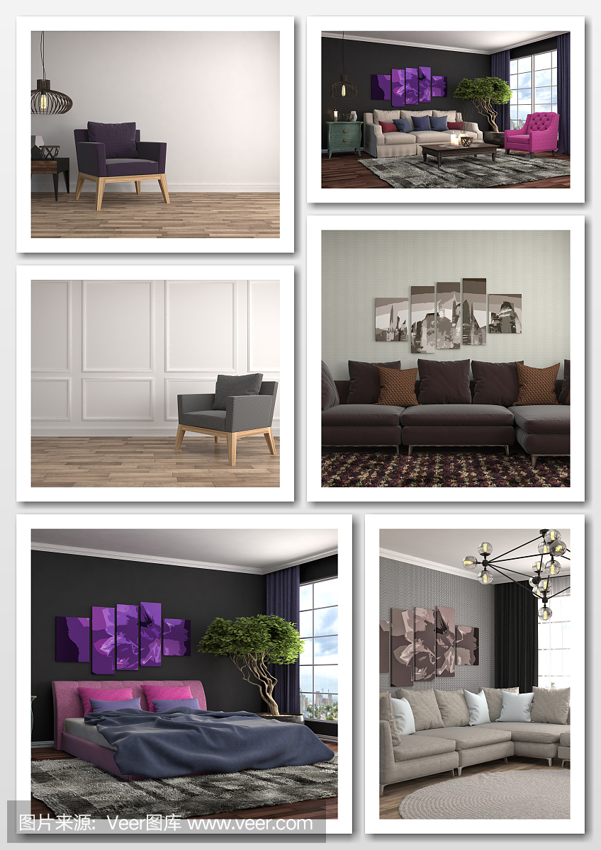 現(xiàn)代家居室內(nèi)拼貼畫(huà)。三維演示